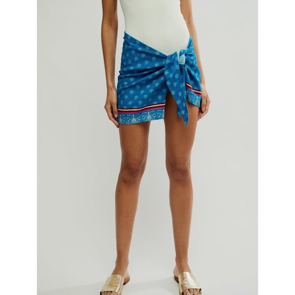 FREE PEOPLE Off Shore Sarong / Blue Border - Picture 3 of 8